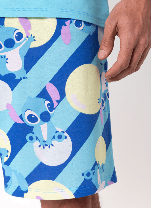 Pijama Manga Curta Algodão Masculino Stitch