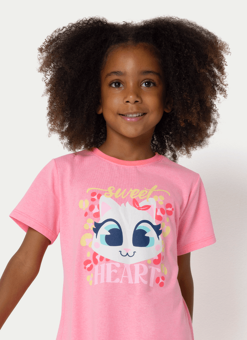 Camisola Manga Curta Menina Gata Cereja