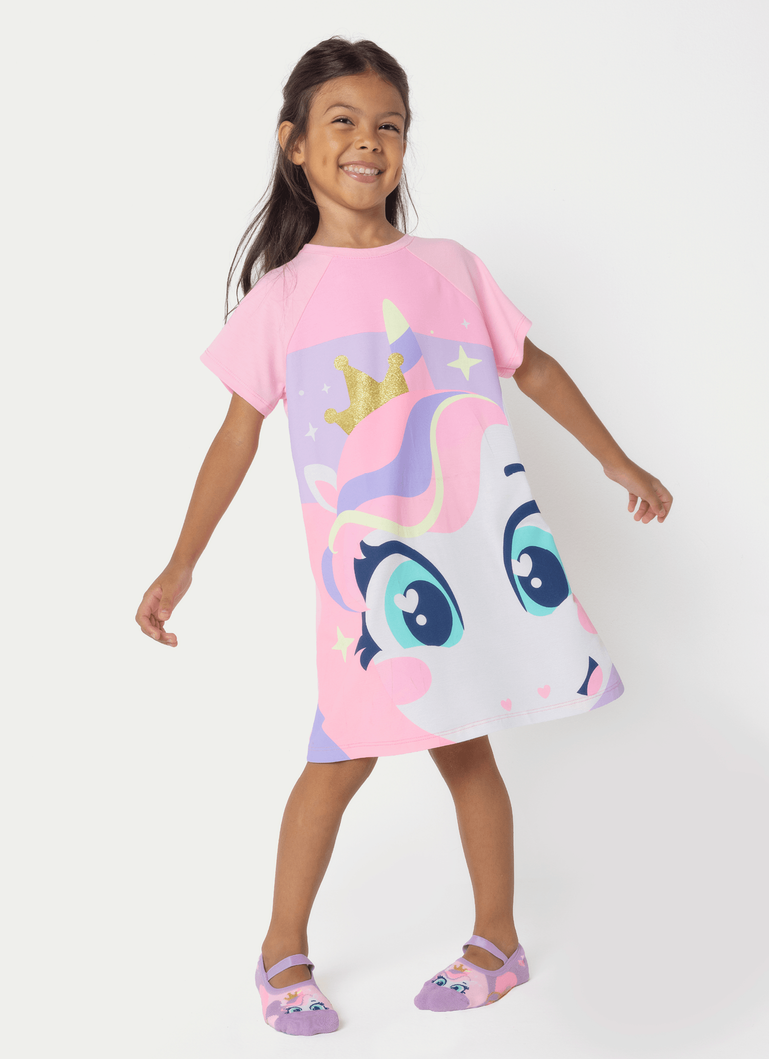 Camisola-Manga-Curta-Viscolycra-Menina-Unicornio-Diamante