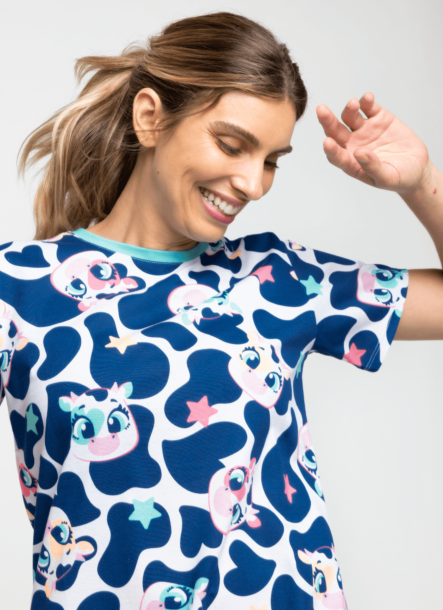 Camisola-Manga-Curta-Algodao-Feminina-Vaca-Moosic
