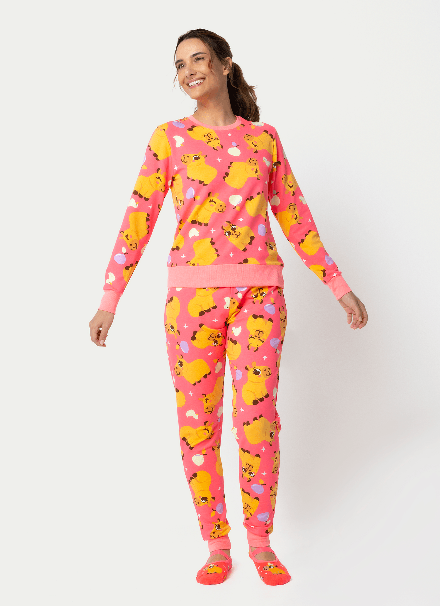 Pijama-Manga-Longa-Ultra-Visco-Feminino-Capivara-Chocolate