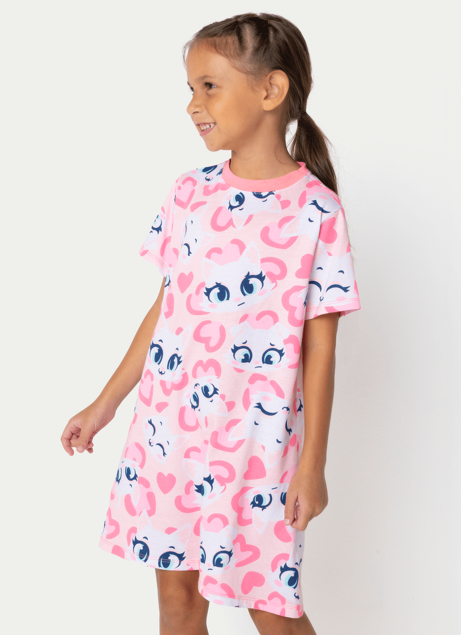 Camisola-Manga-Curta-Algodao-Menina-Gata-Cereja