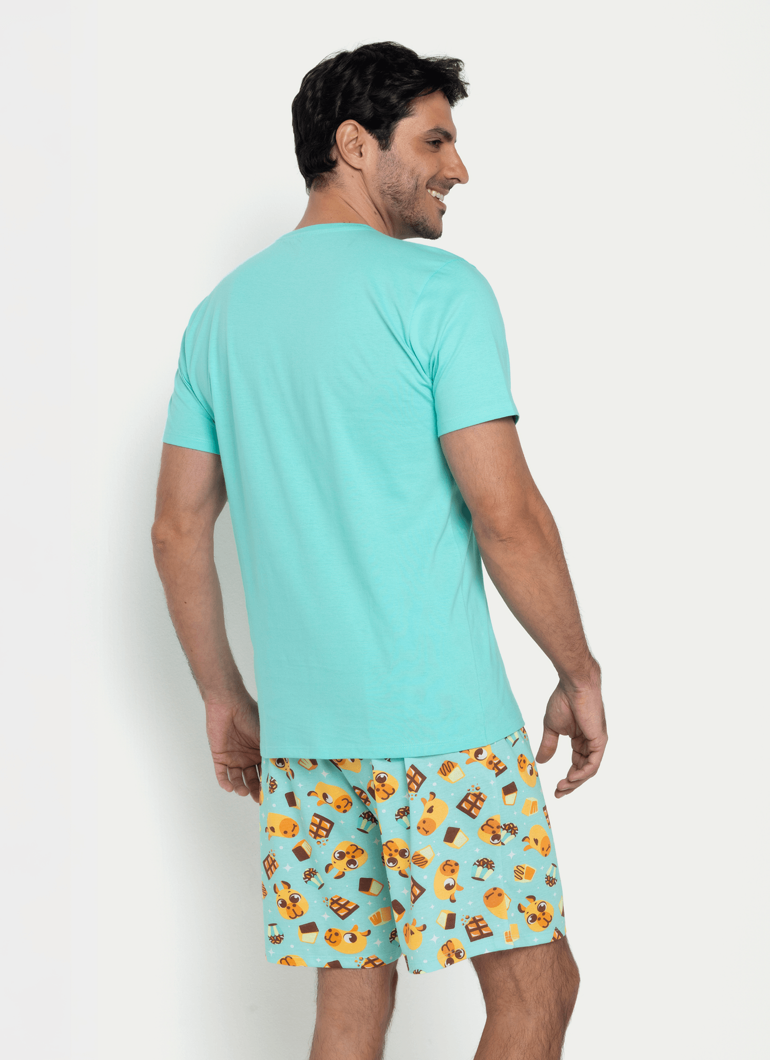 Pijama-Manga-Curta-Algodao-Masculino-Capivara-Chocolate