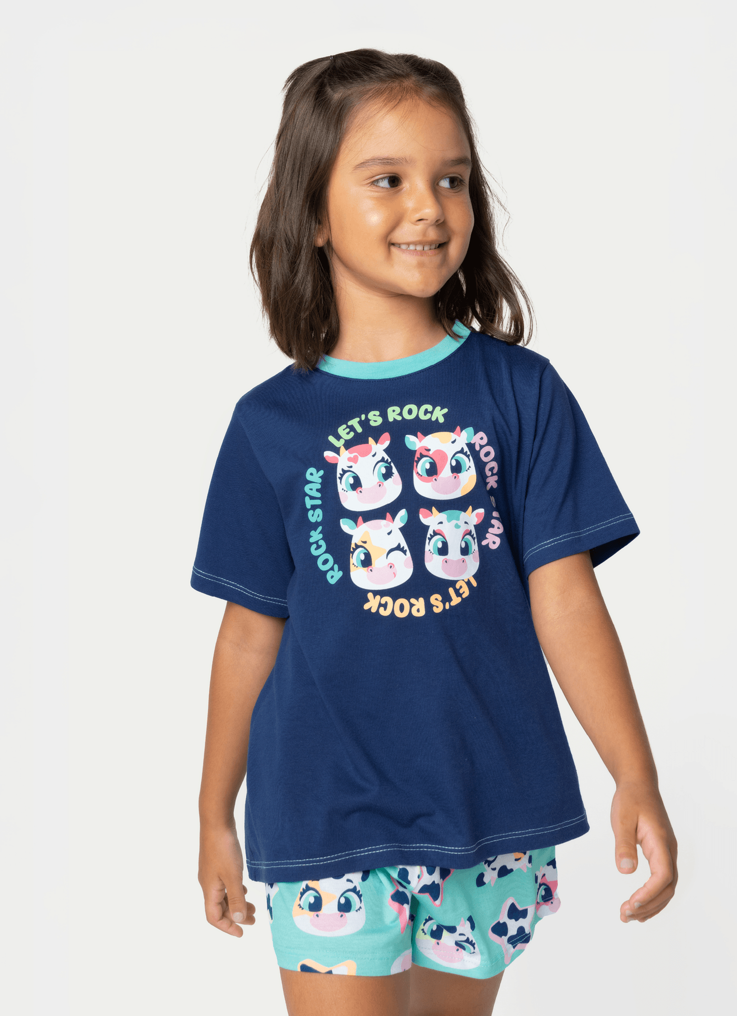 Pijama-Manga-Curta-Algodao-Menina-Vaca-Moosic