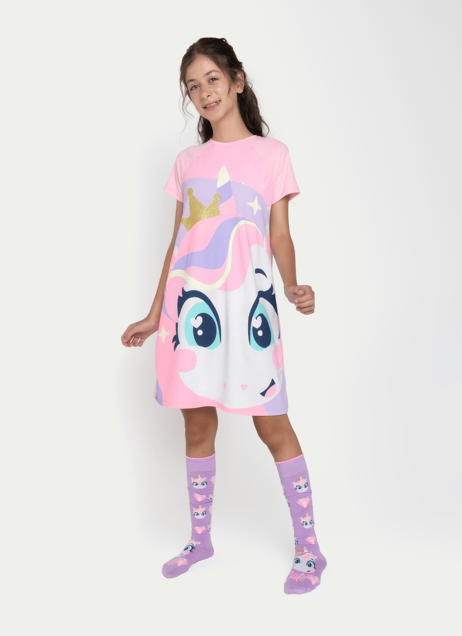 Camisola-Manga-Curta-Viscolycra-Menina-Teen-Unicornio-Diamante