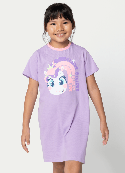 Camisola Manga Curta Algodão Menina Unicórnio Diamante