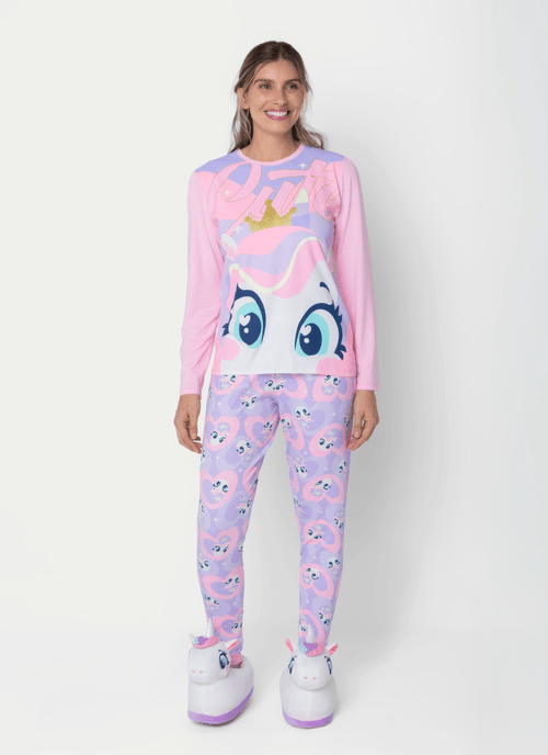 Pijama Manga Longa Viscolycra Feminino Unicórnio Diamante