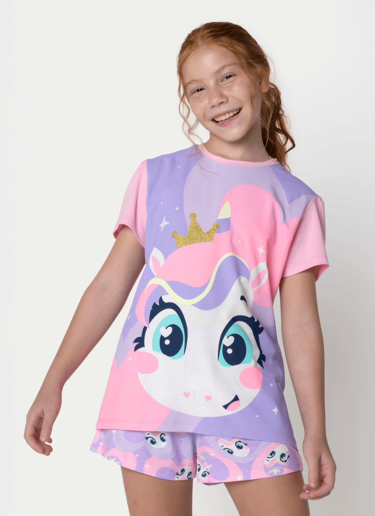 Pijama-Manga-Curta-Viscolycra-Menina-Teen-Unicornio-Diamante