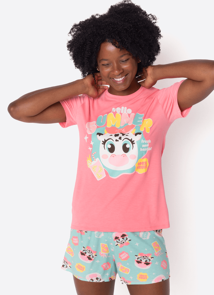 Pijama-Manga-Curta-Viscolycra-Feminino-Vaca-Summer
