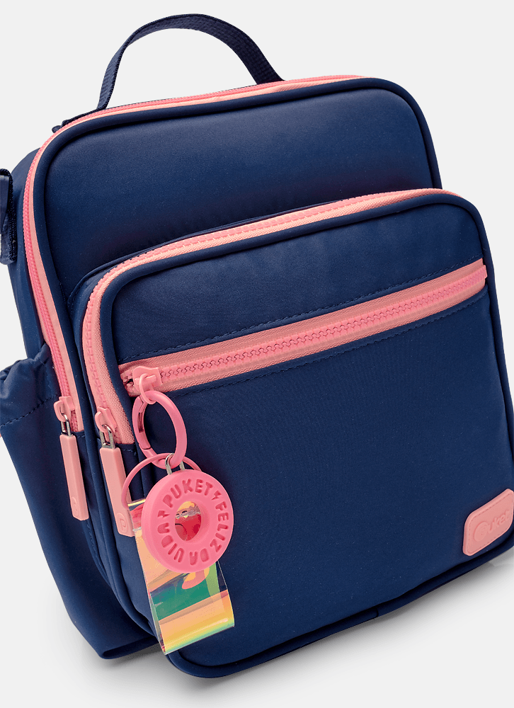 Lancheira-Termica-Com-Bolso-Frontal-Color-Block-Azul-Marinho-E-Rosa
