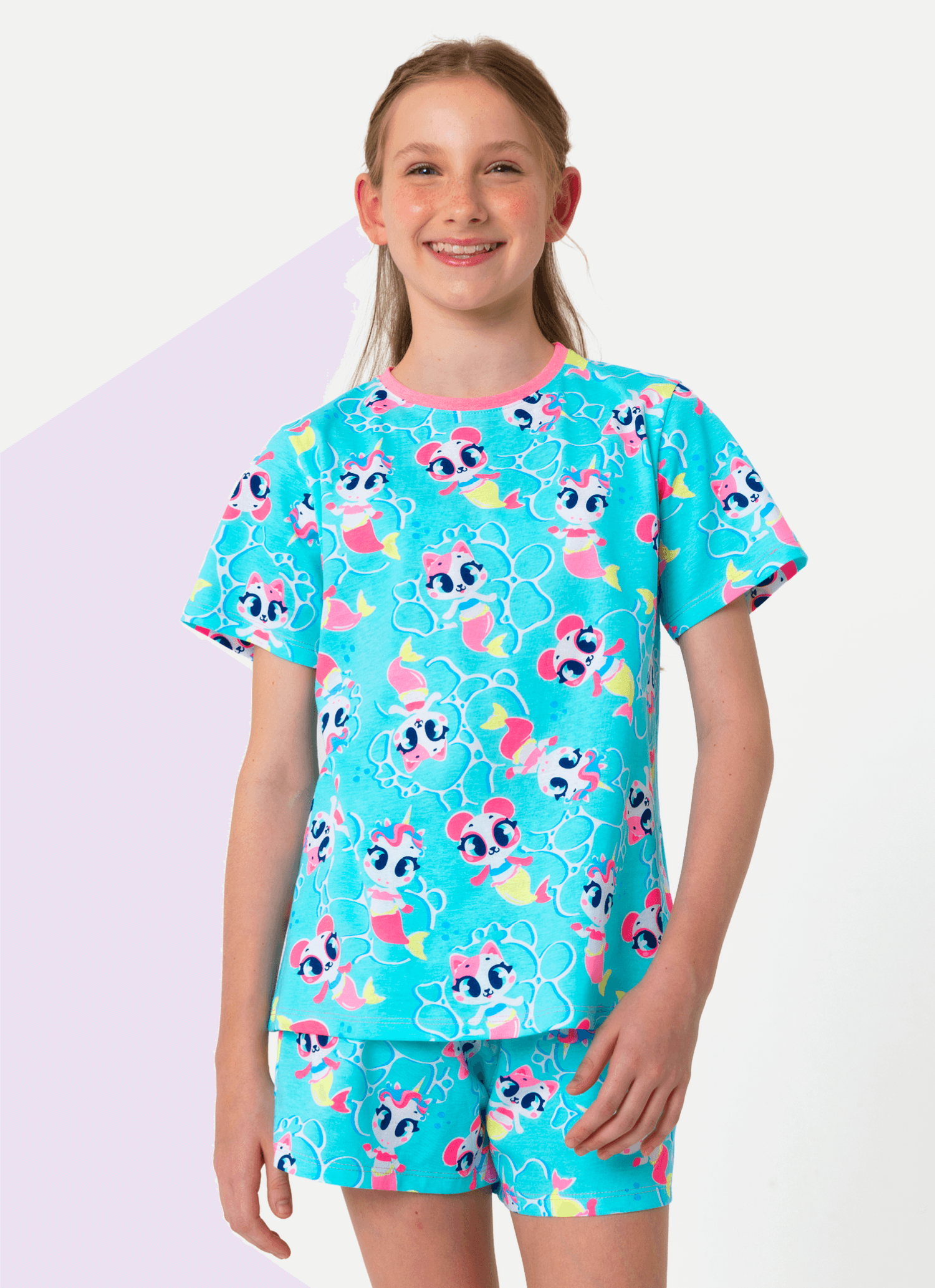 Pijama-Manga-Curta-Algodao-Menina-Teen-Multibichos-Sereia