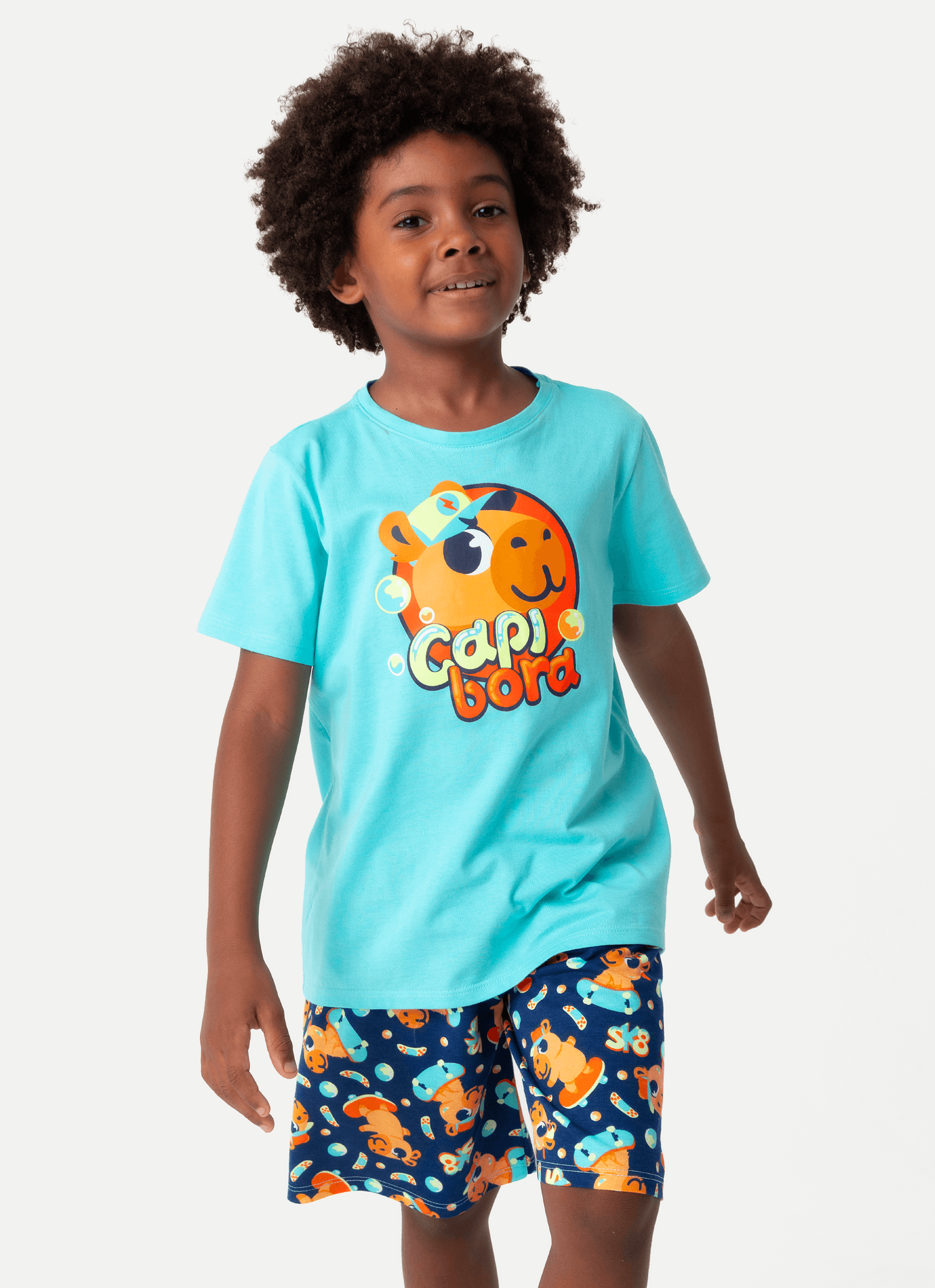 Pijama-Manga-Curta-Algodao-Menino-Capivara-Skate