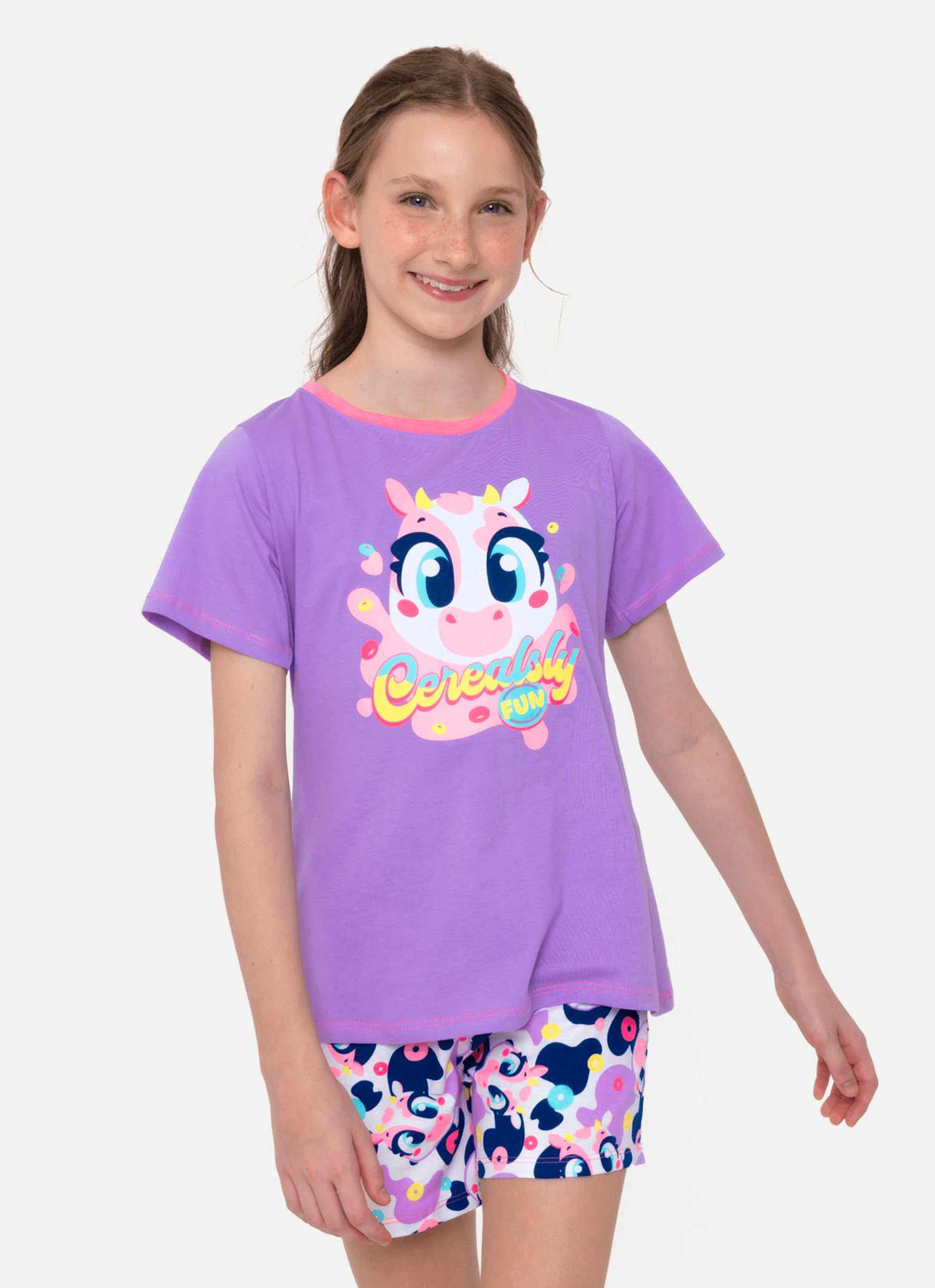 Pijama-Manga-Curta-Algodao-Menina-Teen-Vaca-Cereal