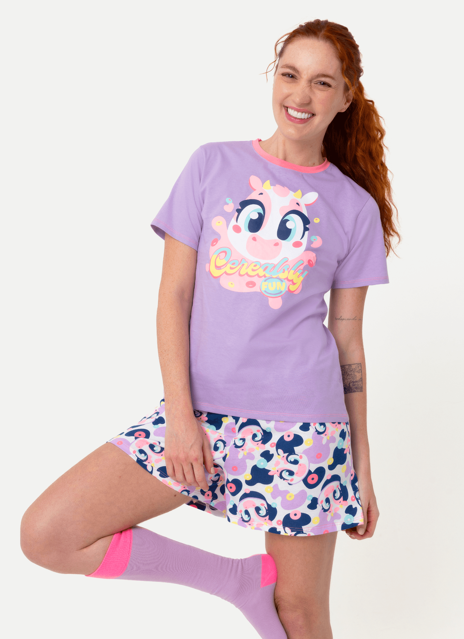 Pijama-Manga-Curta-Algodao-Feminino-Vaca-Cereal