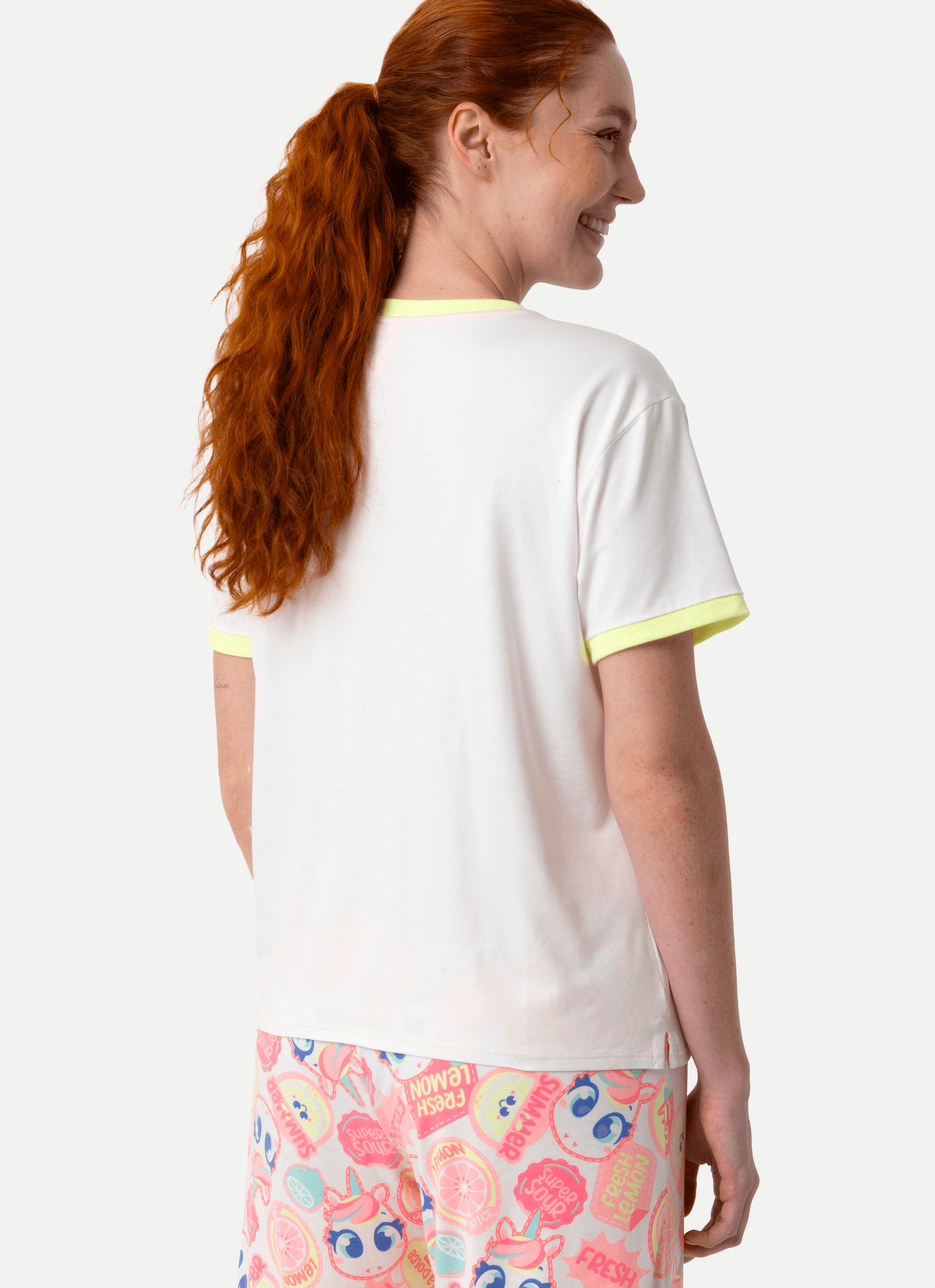 Pijama-Manga-Curta-Viscolycra-Feminino-Unicornio-Frutas