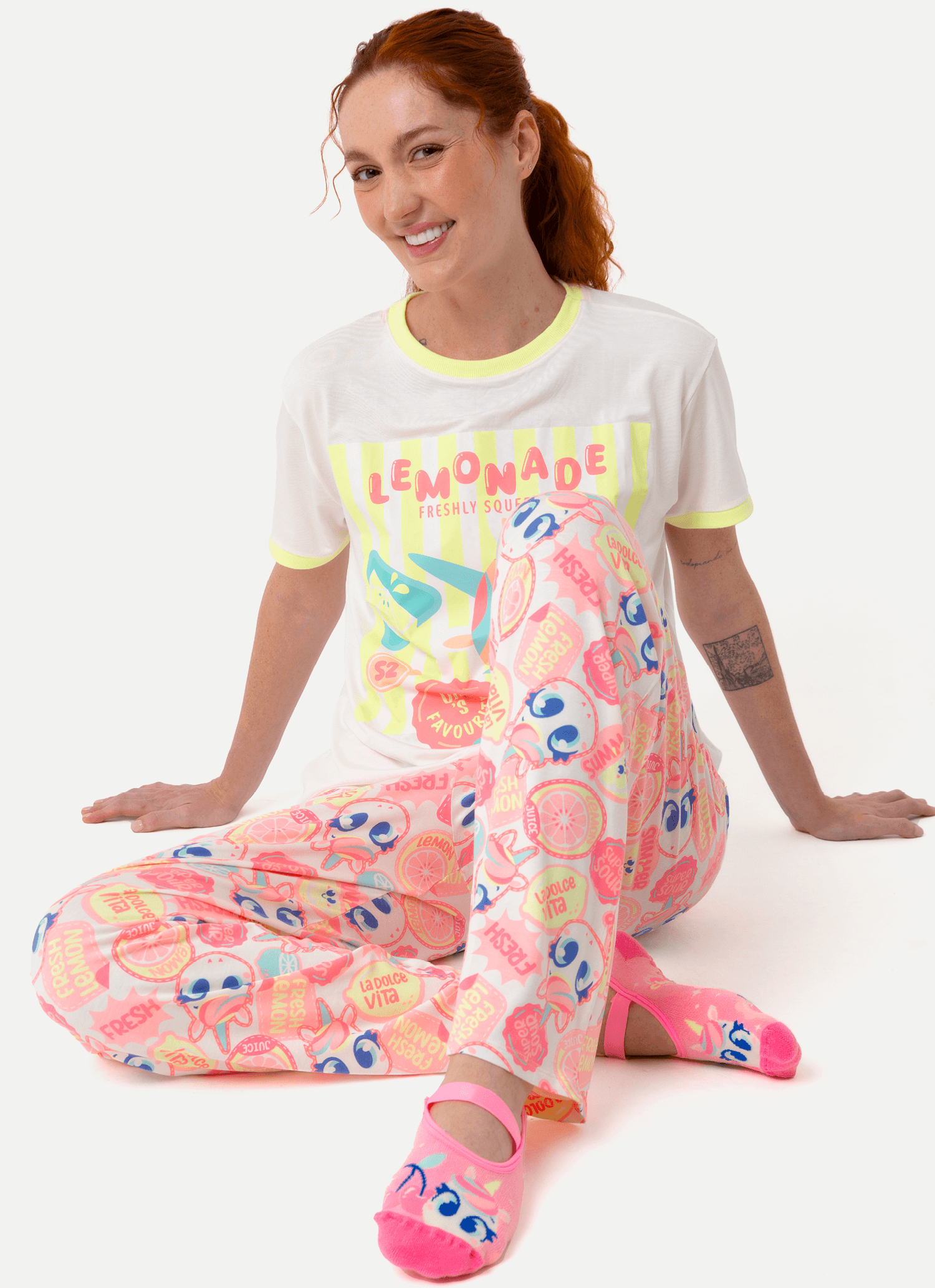 Pijama-Manga-Curta-Viscolycra-Feminino-Unicornio-Frutas