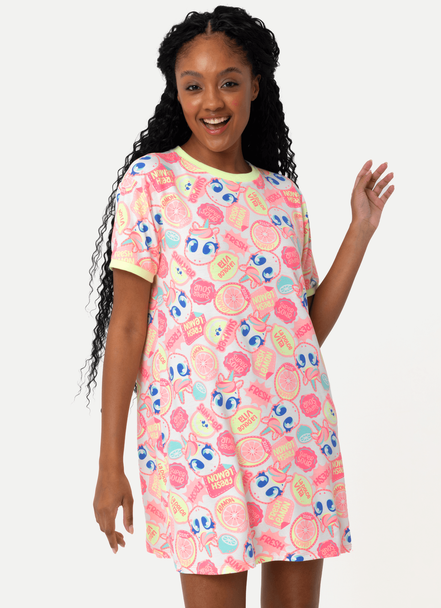 Camisola-Manga-Curta-Viscolycra-Feminina-Unicornio-Frutas