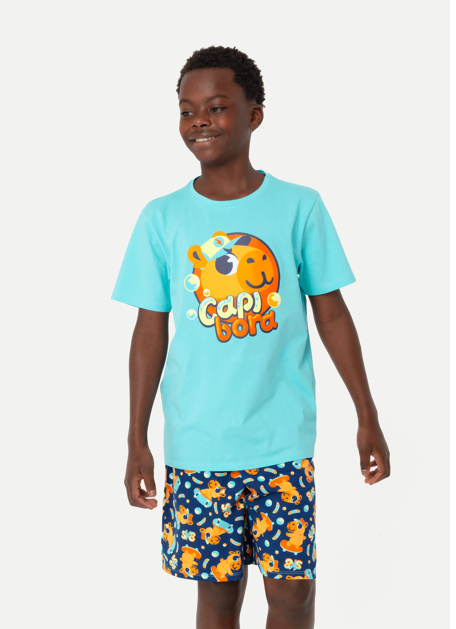 Pijama-Manga-Curta-Algodao-Menino-Teen-Capivara-Skate
