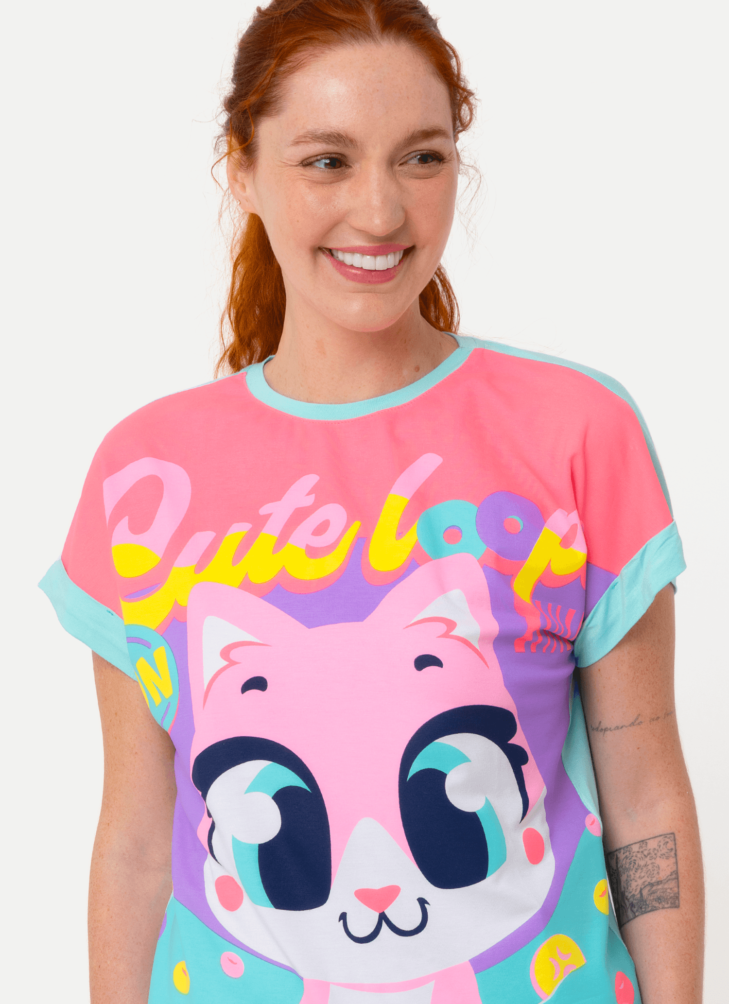 Pijama-Manga-Curta-Viscolycra-Feminino-Gata-Cereal