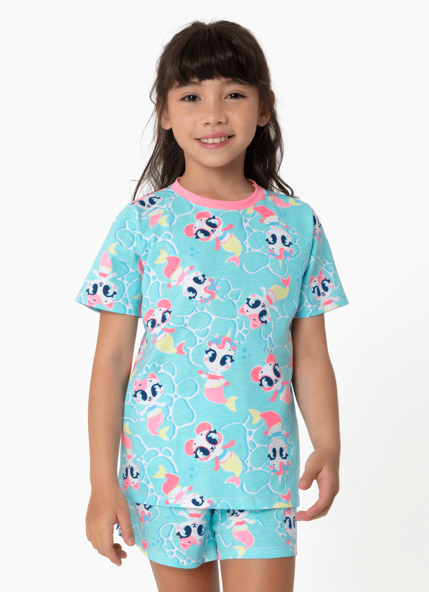 Pijama-Manga-Curta-Algodao-Menina-Multibichos-Sereia