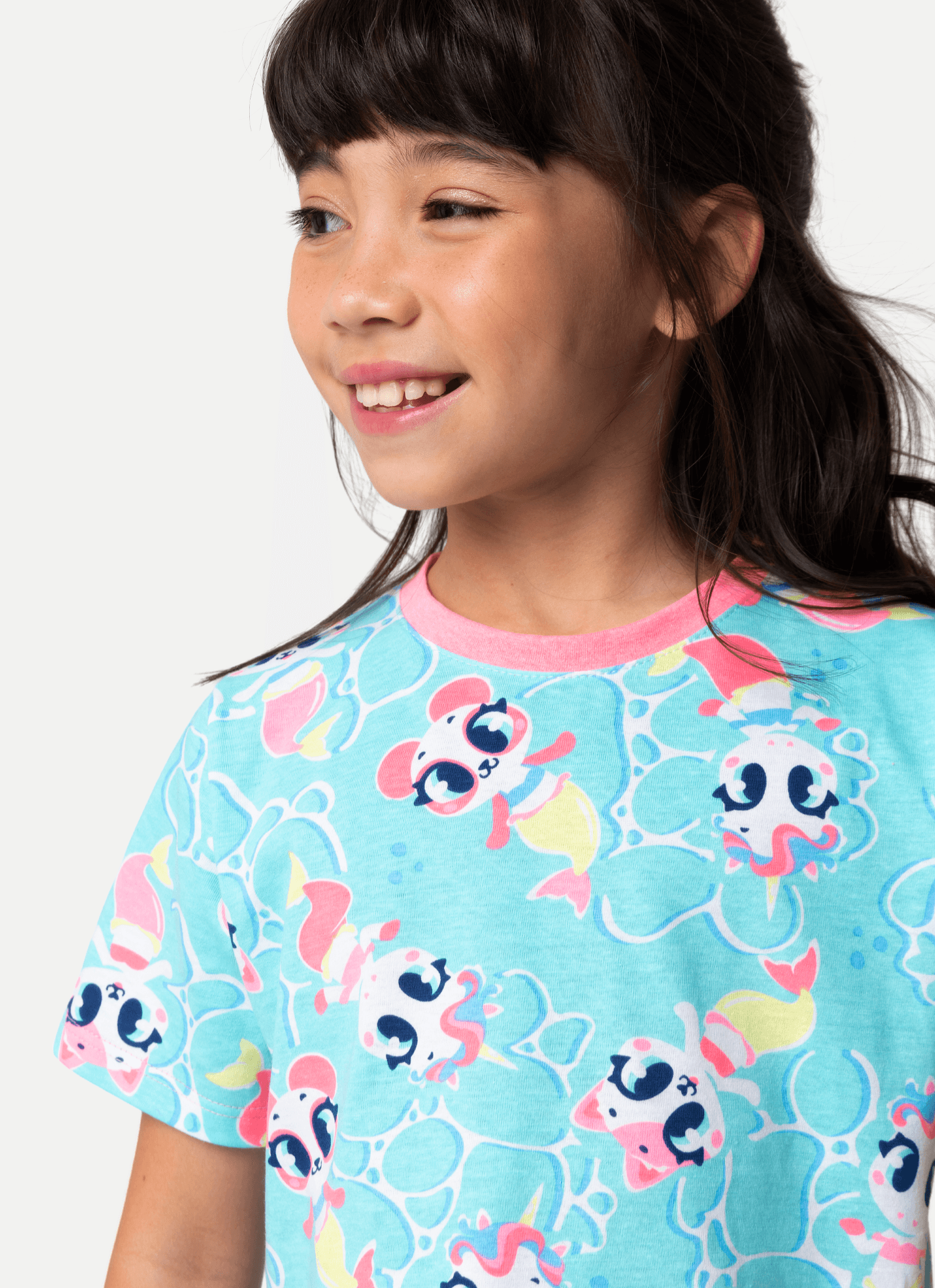 Pijama-Manga-Curta-Algodao-Menina-Multibichos-Sereia