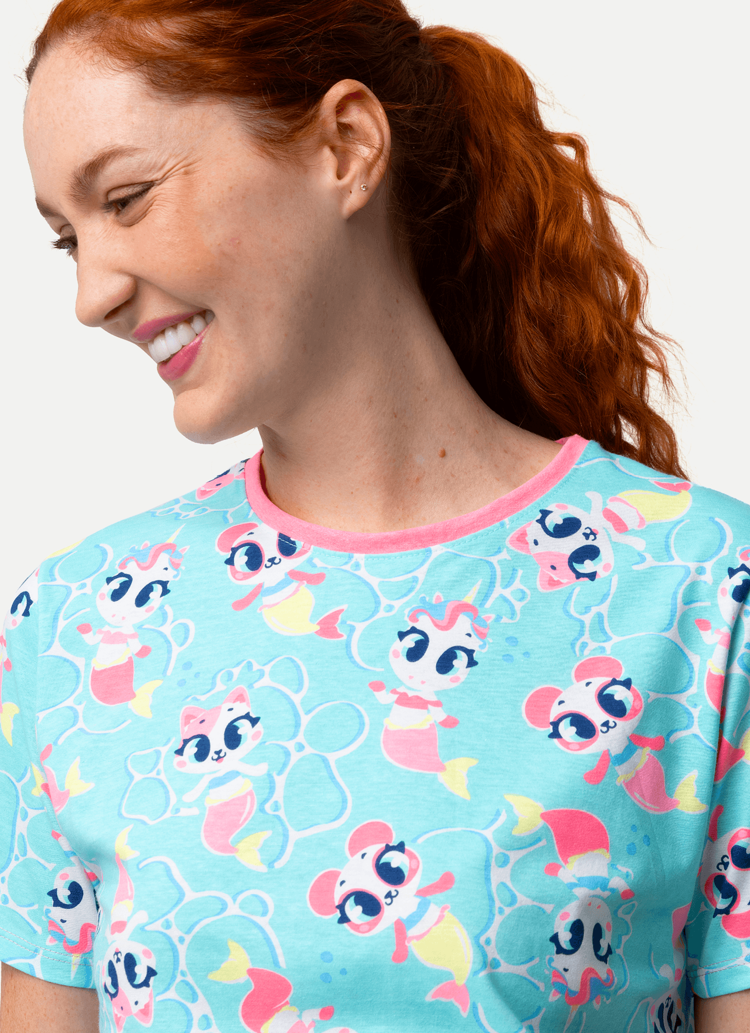 Pijama-Manga-Curta-Algodao-Feminino-Multibichos-Sereia