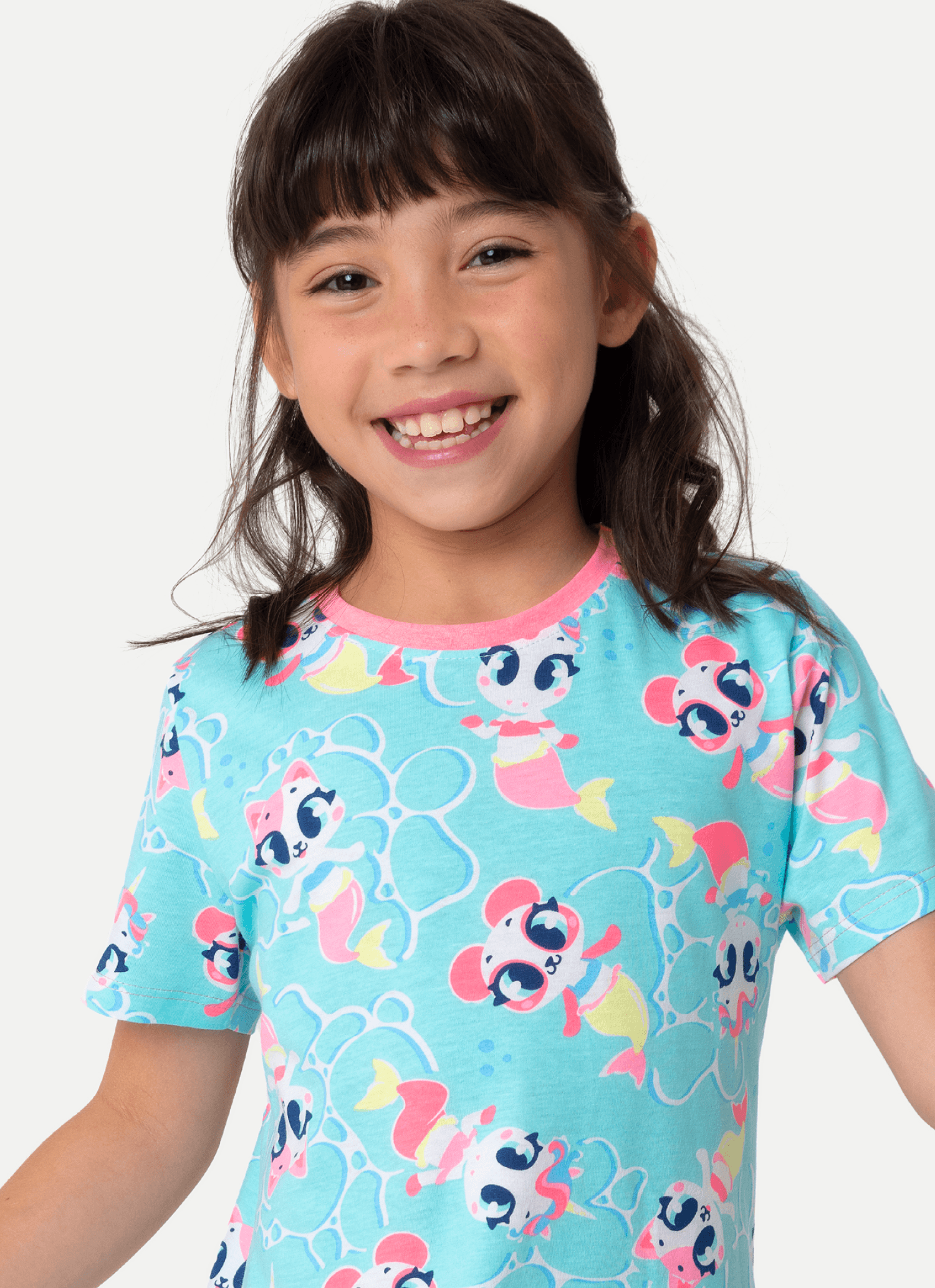 Camisola-Manga-Curta-Algodao-Menina-Multibichos-Sereia