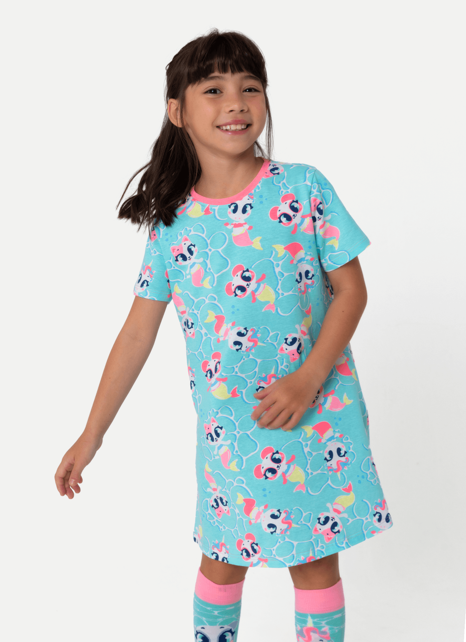 Camisola-Manga-Curta-Algodao-Menina-Multibichos-Sereia