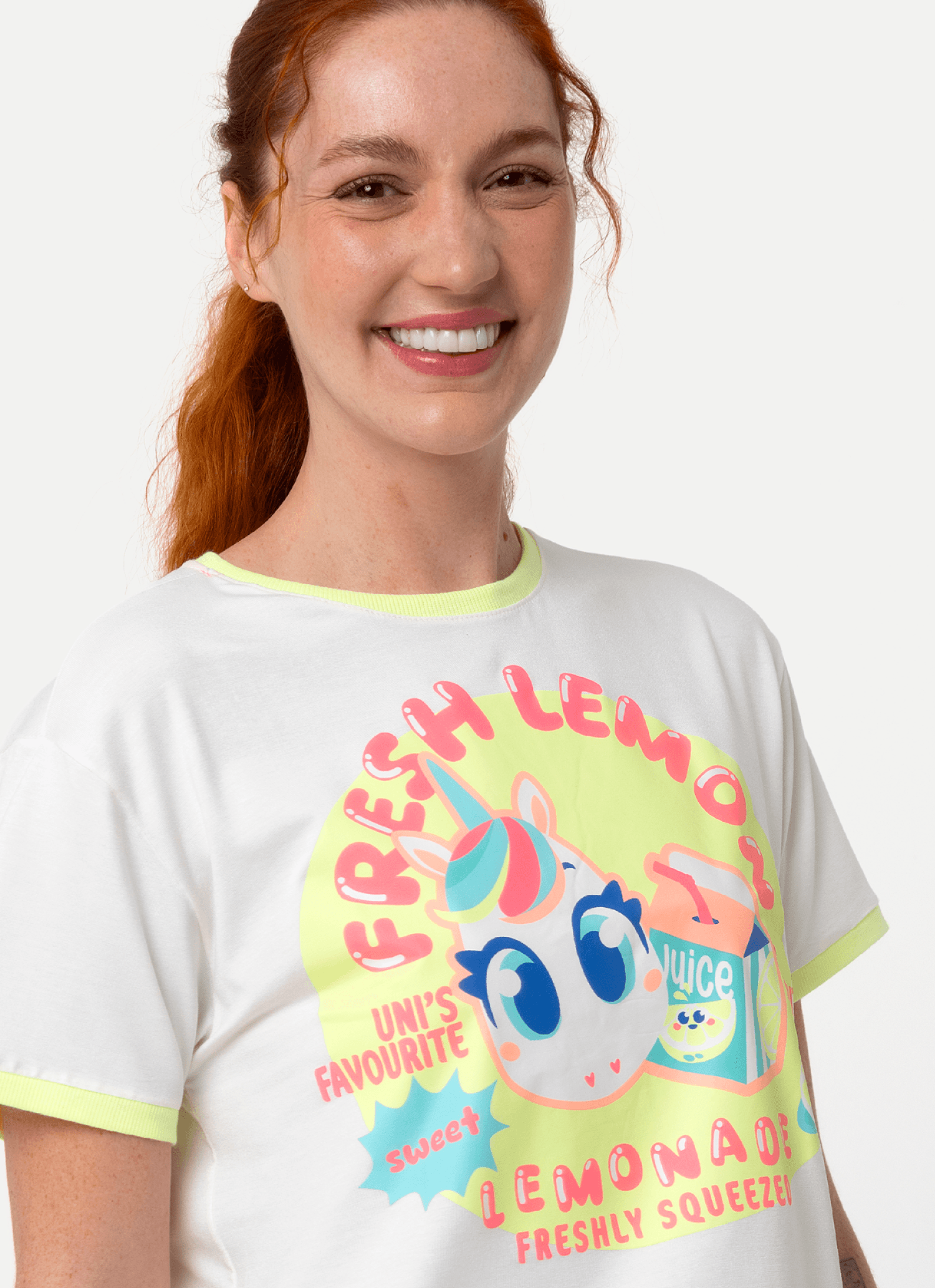 Pijama-Manga-Curta-Viscolycra-Feminino-Unicornio-Frutas