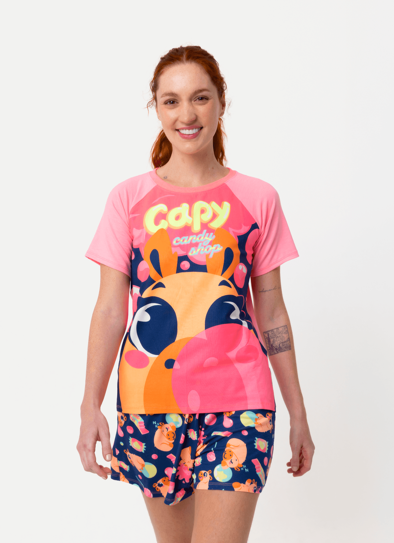 Pijama-Manga-Curta-Viscolycra-Feminino-Capy-Chiclete