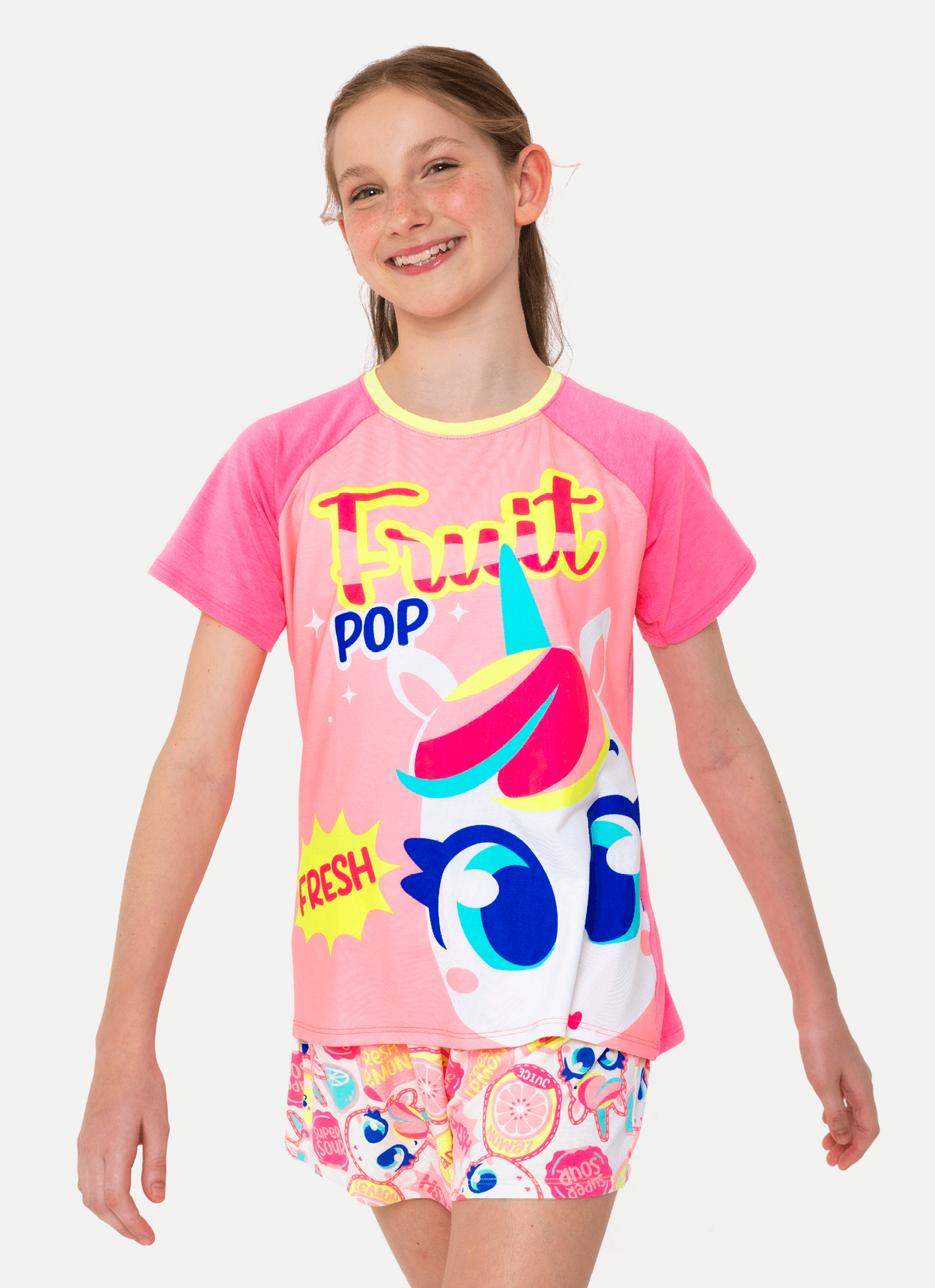 Pijama-Manga-Curta-Viscolycra-Menina-Teen-Unicornio-Frutas
