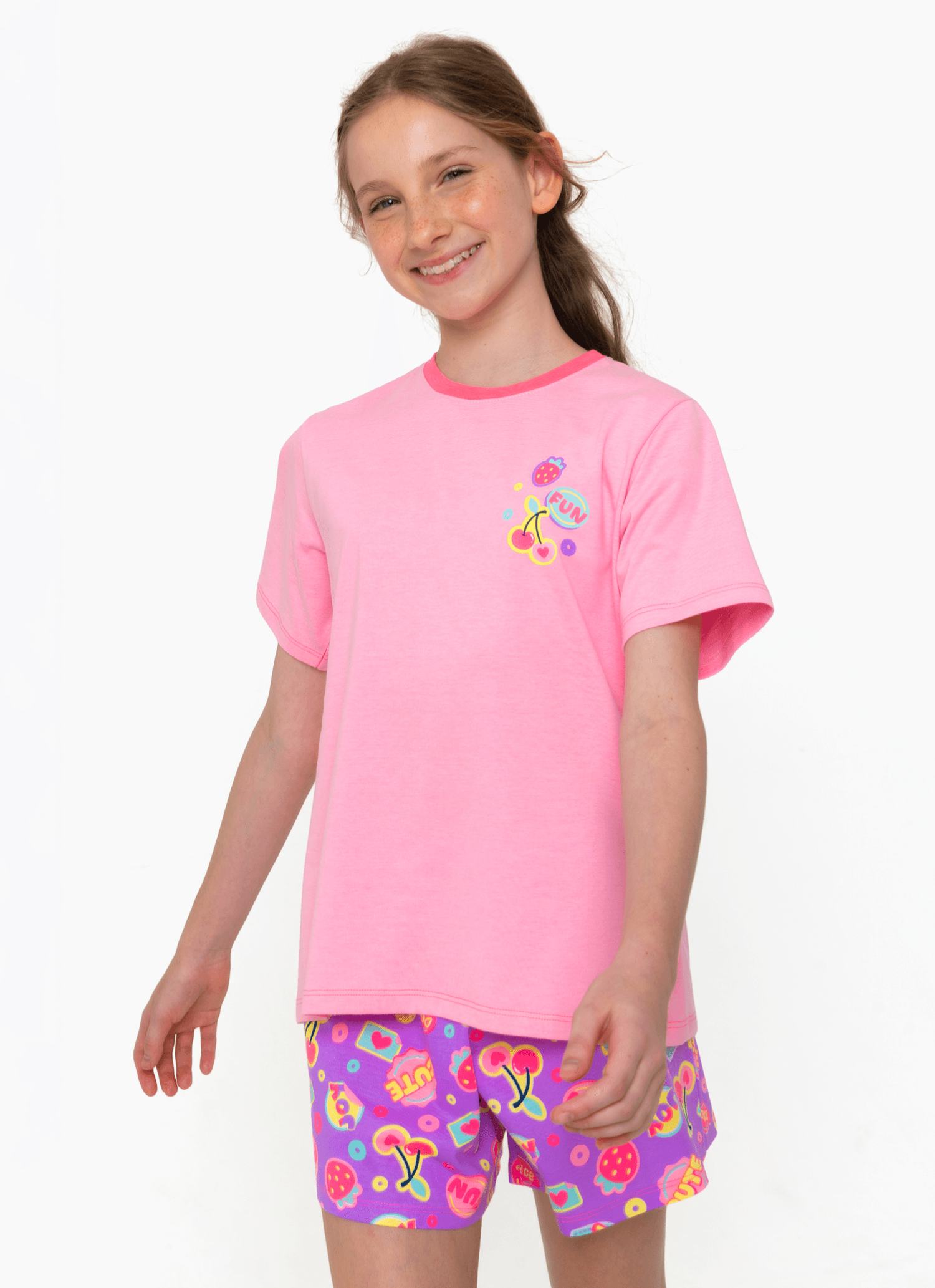 Pijama-Manga-Curta-Algodao-Menina-Teen-Cereja