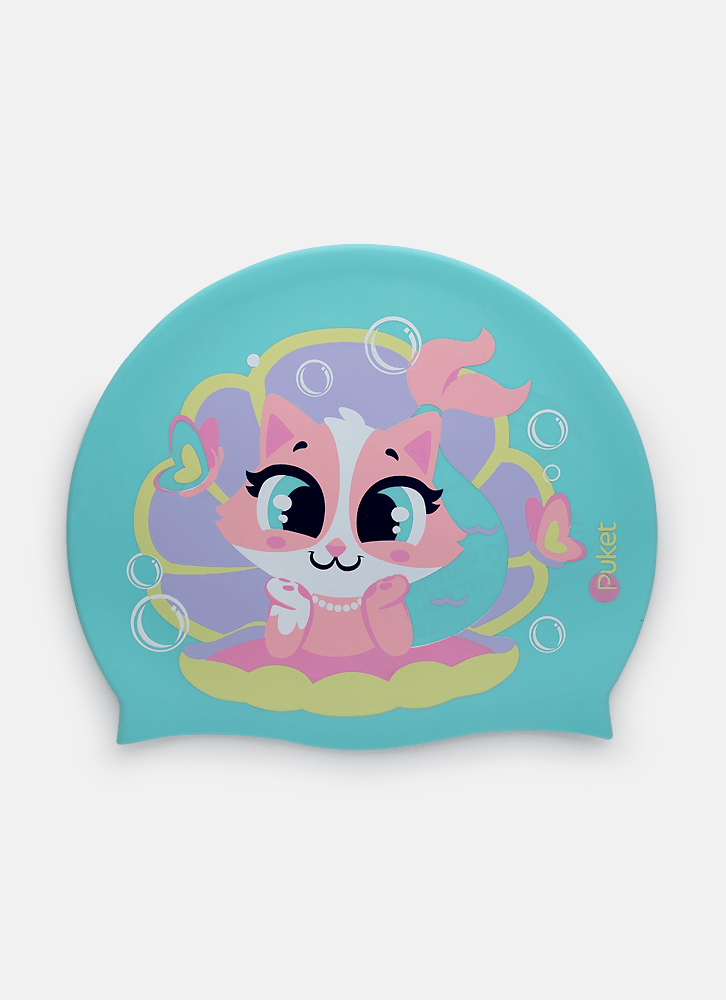 Touca-De-Natacao-Em-Silicone-Menina-Gata-Sereia