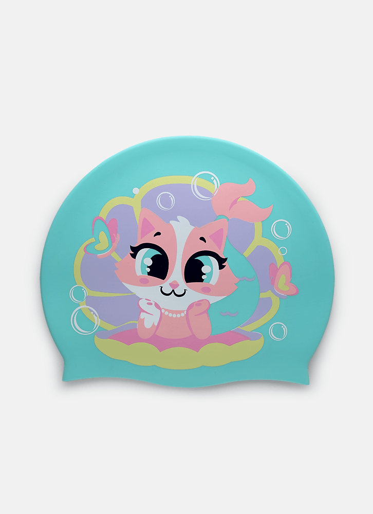 Touca-De-Natacao-Em-Silicone-Menina-Gata-Sereia