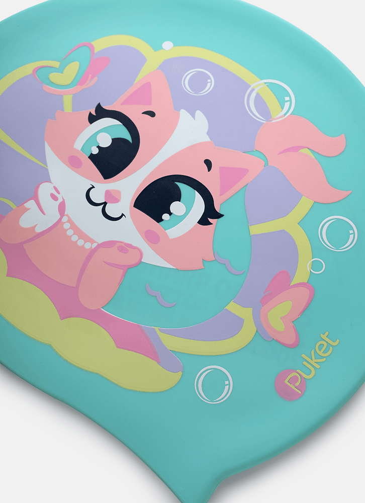 Touca-De-Natacao-Em-Silicone-Menina-Gata-Sereia