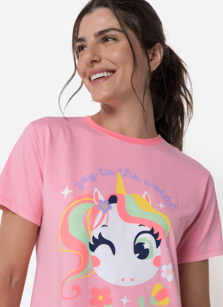 Camisola-Manga-Curta-Feminino-Unicornio-Encantada