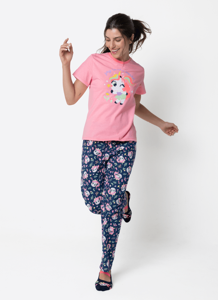 Pijama-Manga-Curta-Feminino-Unicornio-Encantada