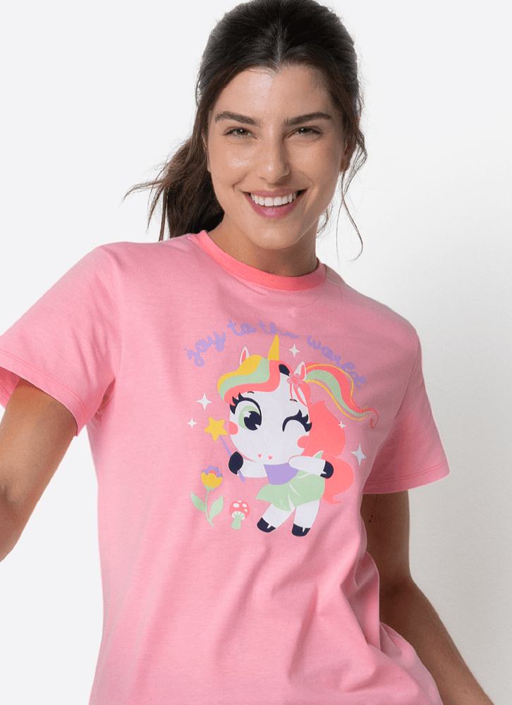Pijama-Manga-Curta-Feminino-Unicornio-Encantada