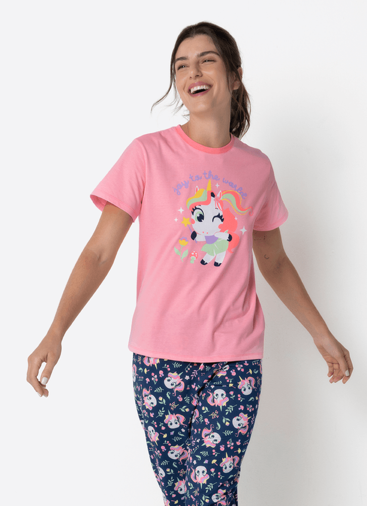 Pijama-Manga-Curta-Feminino-Unicornio-Encantada
