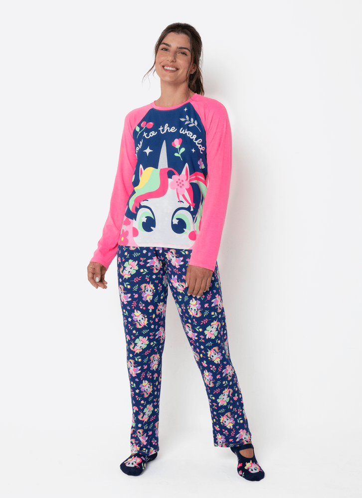 Pijama-Manga-Longa-Feminino-Unicornio-Encantada