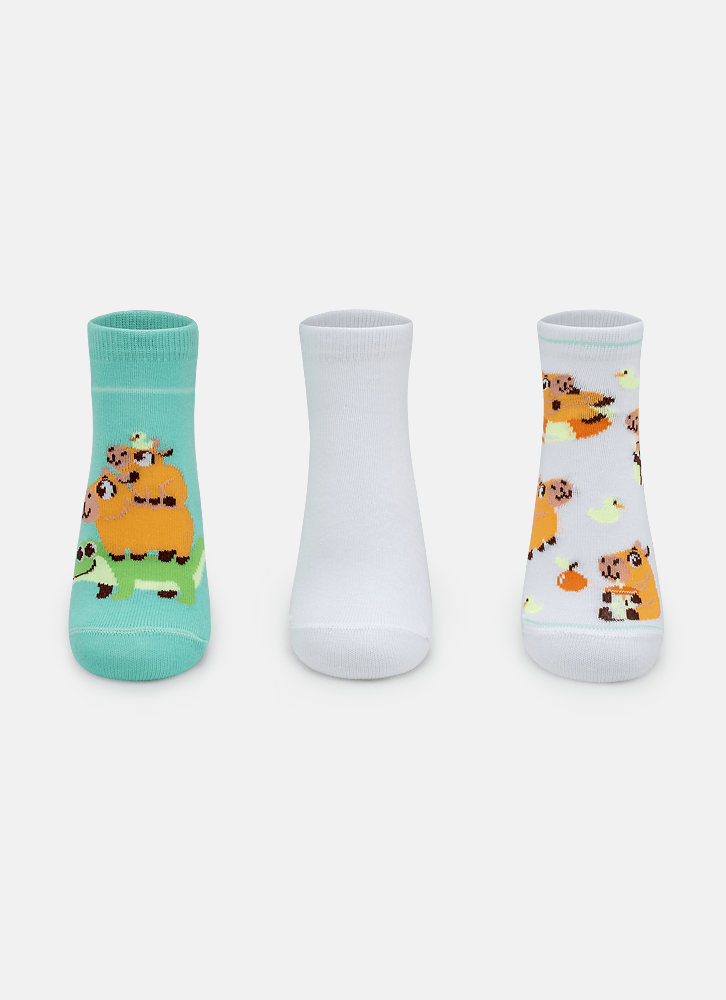 Kit-Com-3-Meias-Cano-Curto-Kids-Unissex-Capivara-Vibes