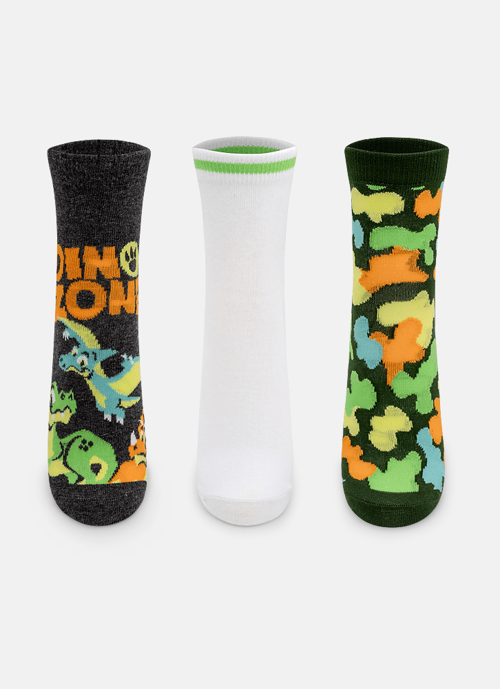 Kit-Com-3-Meias-Cano-Curto-Menino-Teen-Dino-Trio