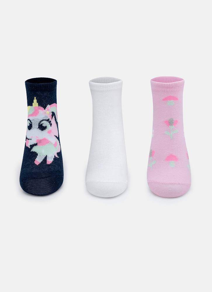 Kit-Com-3-Meias-Cano-Curto-Menina-Unicornio-Encantada