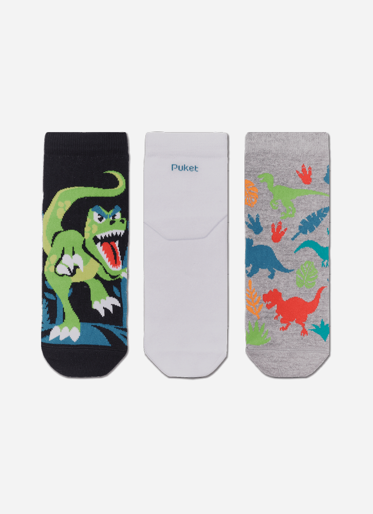 Kit-Com-3-Meias-Cano-Curto-Menino-Teen-Dinossauro