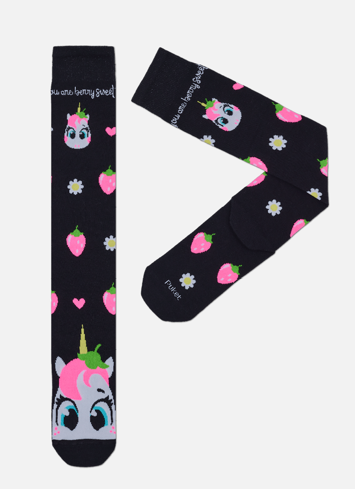Meia-Cano-3-4-Feminina-Unicornio-Morango