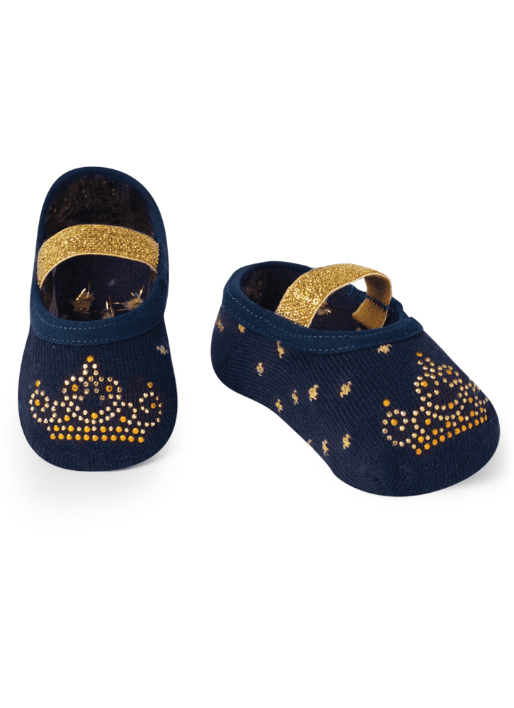 Meia-Sapatilha-Bebe-Menina-Coroa-Azul-Marinho