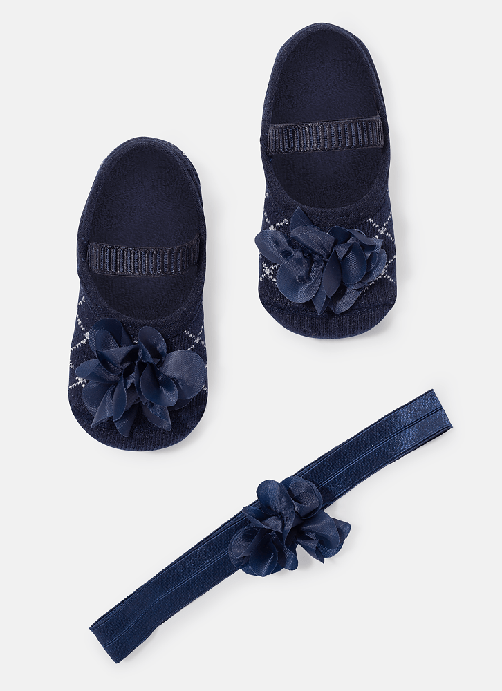Kit-Faixa-De-Cabelo-E-Meia-Sapatilha-Com-Flor-Bebe-Menina