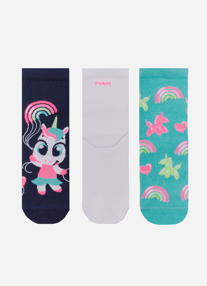 Kit-Com-3-Meias-Cano-Media-Menina-Unicornio-Arco-iris