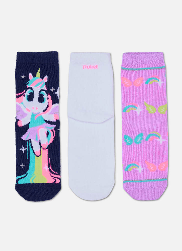 Kit-Com-3-Meias-Cano-Medio-Menina-Unicornio