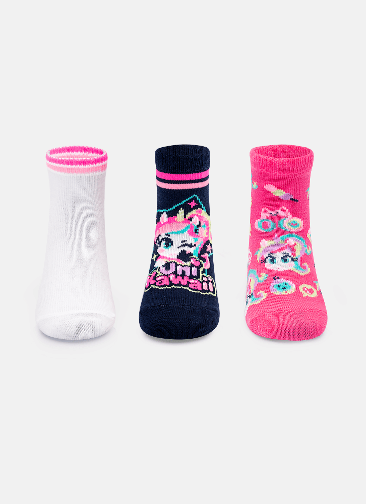 Kit-Com-3-Meias-Cano-Medio-Menina-Unicornio-Kawaii